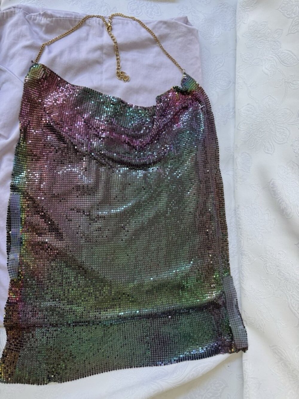 Women's Multicolor Mesh Rhinestone Cami Tank Backless Festival Club Top XS S M - Picture 7 of 7